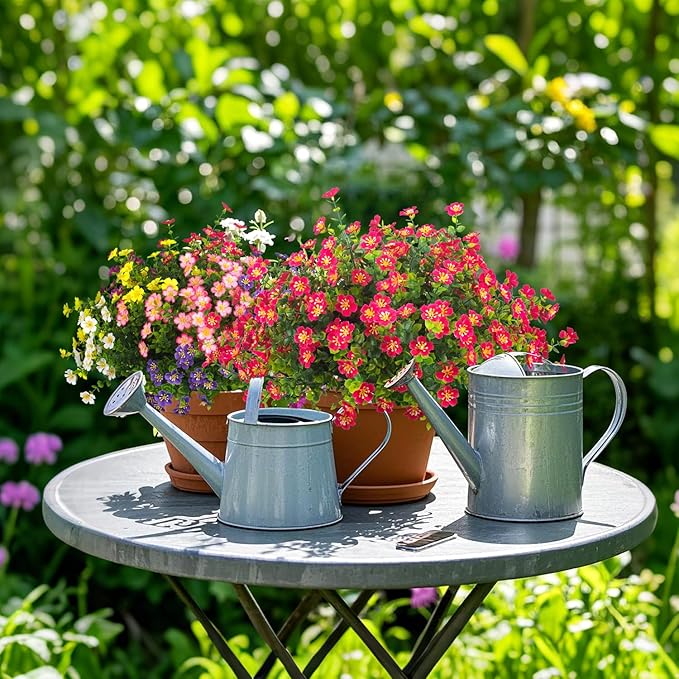 Grunyia Outdoor Artificial Flowers UV Resistant & Fade Proof, 12 Pack Realistic Fake Flowers for Garden, Patio, Lawn Decor - Weatherproof Plastic Plants (Rose Red)