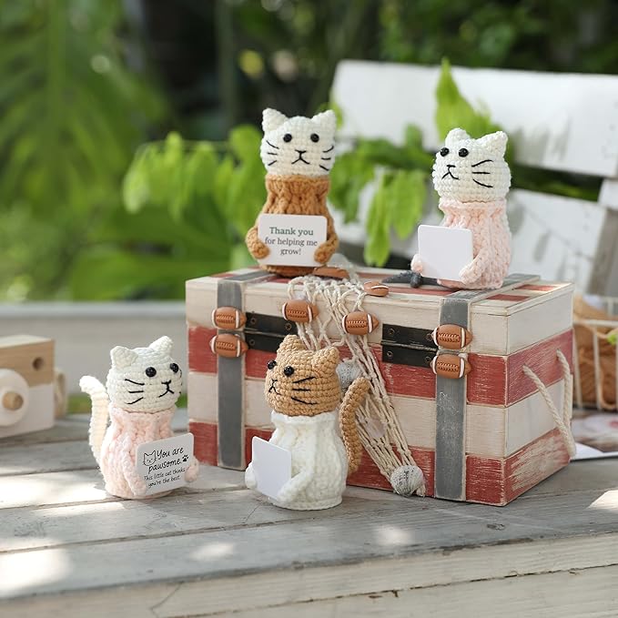 YOOJEE Positive Crochet Cat Valentines Day Gift “Thank You for Helping Me Grow!” Teacher Appreciation Birthday Gifts for Women Daughter Sister Friend Coworkers Mentor/Tutor/Coach Cat Lovers