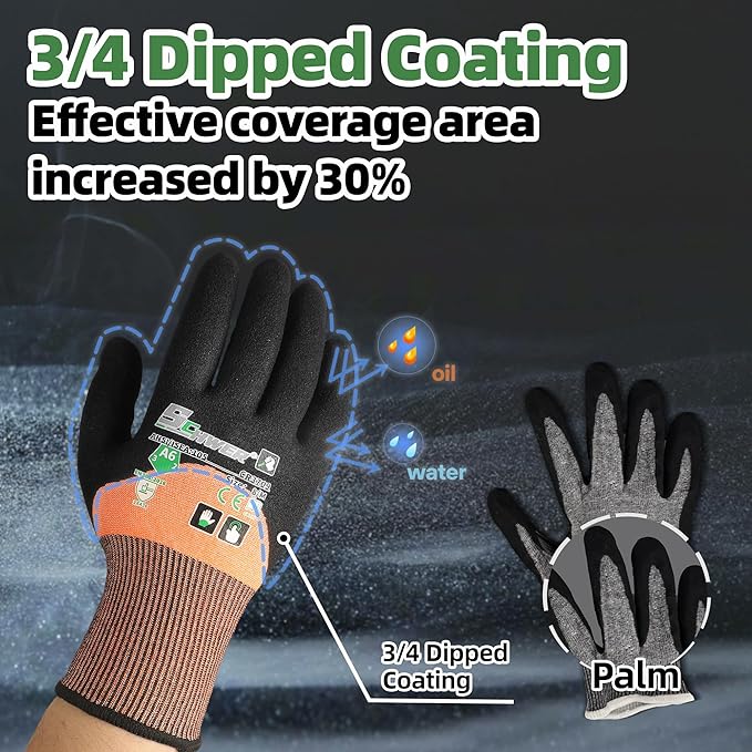 Schwer ANSI A6 Cut Resistant Gloves, CR3709 Cut Proof Work Gloves, Touch-screen Cutting Gloves, 3/4 Dipped Coating for Woodworking, Glass Metal Cutting, Construction, Fishing, L,1 pair