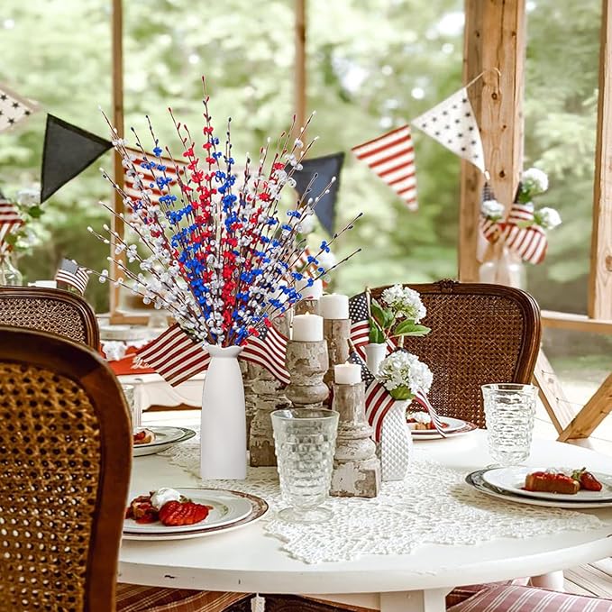 10 Pcs 29" Jasmine Artificial Flowers Red White Blue Artificial Jasmine Fall Flowers for Wedding Bouquets Home Office Party Table Centerpieces Vase Decor