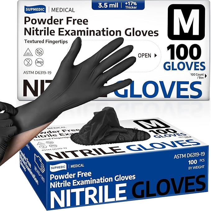 Medical Soft Max™ Black Nitrile Disposable Gloves, 100 Pcs, Latex-Free & Powder-Free Food Safe Food Prep Exam Gloves