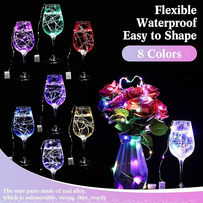 Tuanse 150 Pack LED Fairy Lights Colored Battery Operated String 3 Speed Modes 7 ft 20 LED Starry Wedding Decoration Waterproof Wire Twinkle Light for DIY Jar Bedroom Party Supplies (Multi Color)