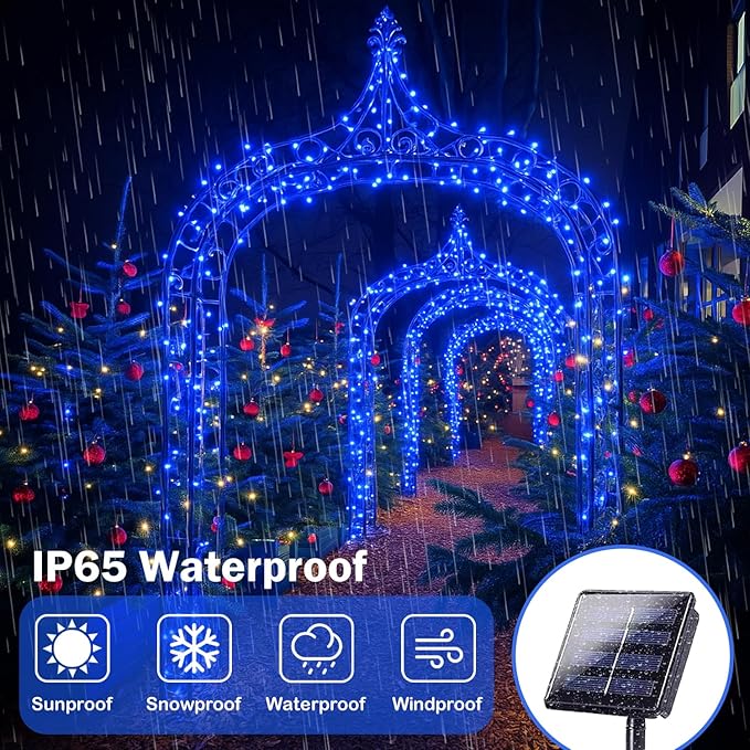 Extra-Long 144FT Solar String Lights for Outside, 2 Pack 400LED Solar Fairy Lights Outdoor Waterproof, Copper Wire with 8 Modes Solar Powered Twinkle Lights for Tree Garden Party Wedding Decor (Blue)