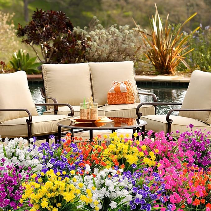 Grunyia 10 Bundles Artificial Daffodil Outdoors Flowers (Orange)