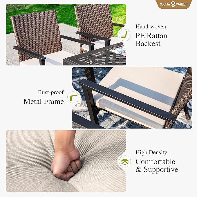 Sophia & William Patio Chairs Set of 4, 4 Pcs Lightweight Rattan Outdoor Dining Chairs, All-Weather Wicker Dining Chairs with Comfortable Seating