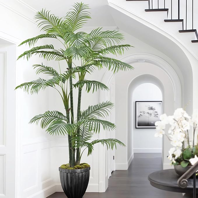 Artificial Palm Tree 7FT(84in) Tall Faux Tree with Large Trunks and 29 Realistic Leaves, Fake Tropical Floor Potted Artificial Plants for Home Office Living Room Indoor Decor (7feet,1Pack)