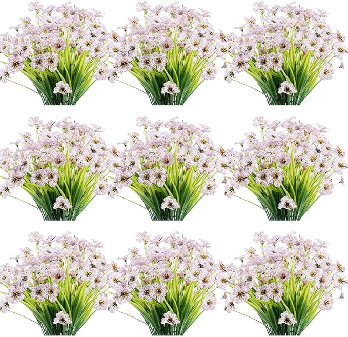 JEMONG 30 Bundles Artificial Flowers Outdoor UV Resistant Fake Flowers No Fade Faux Plastic Plants Garden Porch Window Box Decorating(White)