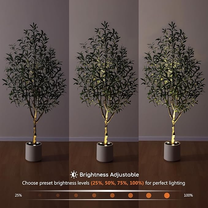 Verinatural Olive Trees Artificial Indoor 6FT - Realistic Fake Plants with Remote LED Spotlights, White Planter - Faux Olive Tree for Home Living Room Office Floor Bedroom Decor,VN214