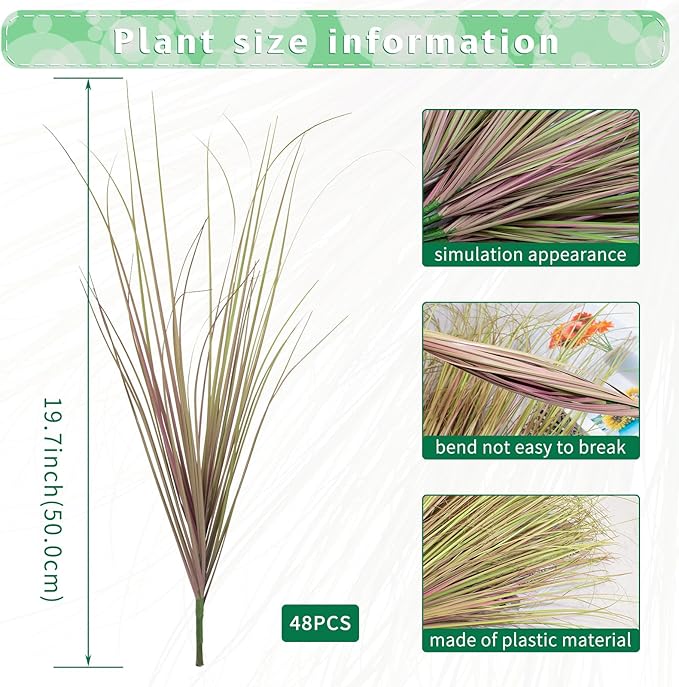 LUZOGA 48Pcs Artificial Grass Plants, Faux Shrubs Wheat Grass, Artificial Tall Grass Fake Plants for Outdoor Decor,Artificial Greenery Stems Weed for Room Indoor Home Decor（Light Purple）