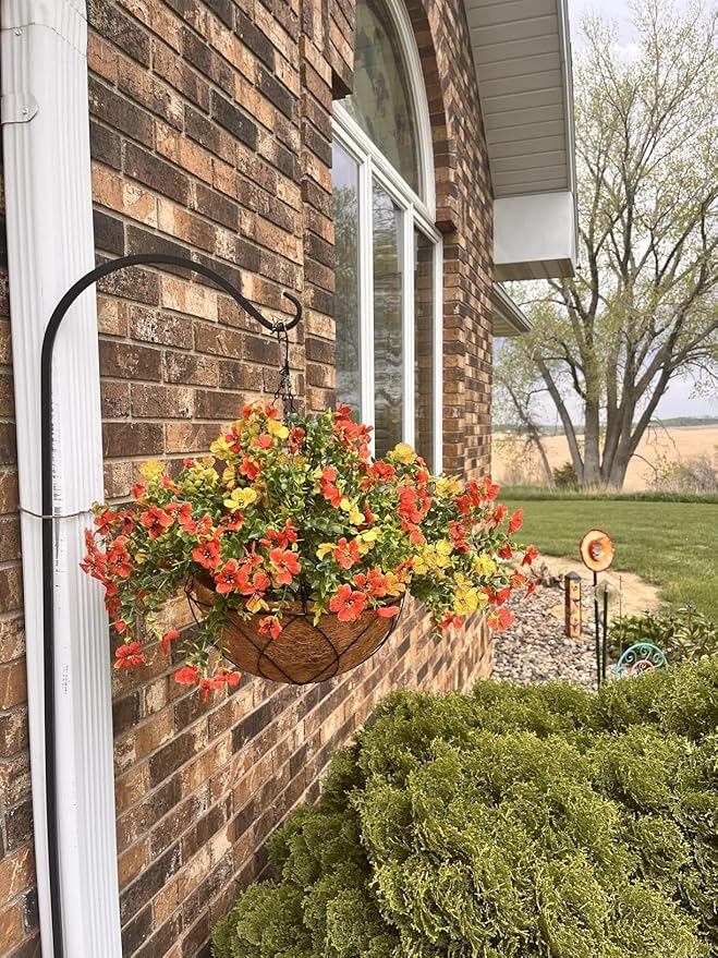 Lamsze Artificial Faux Hanging Plants Flowers Basket for Summer Autumn, Colorful Daisy Flowers Eucalyptus UV Resistant Look Real for Outdoor Outside Porch Decoration