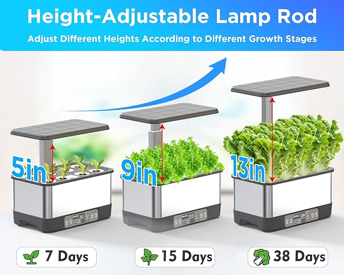 Hydroponics Growing System Indoor Garden, Smart Indoor Herb Garden with Grow Light, in Door Gardening System 8 Pods, APP & WiFi Control, Auto Timer, Quiet Pump, Stainless, Gift for Women Mom, Gray