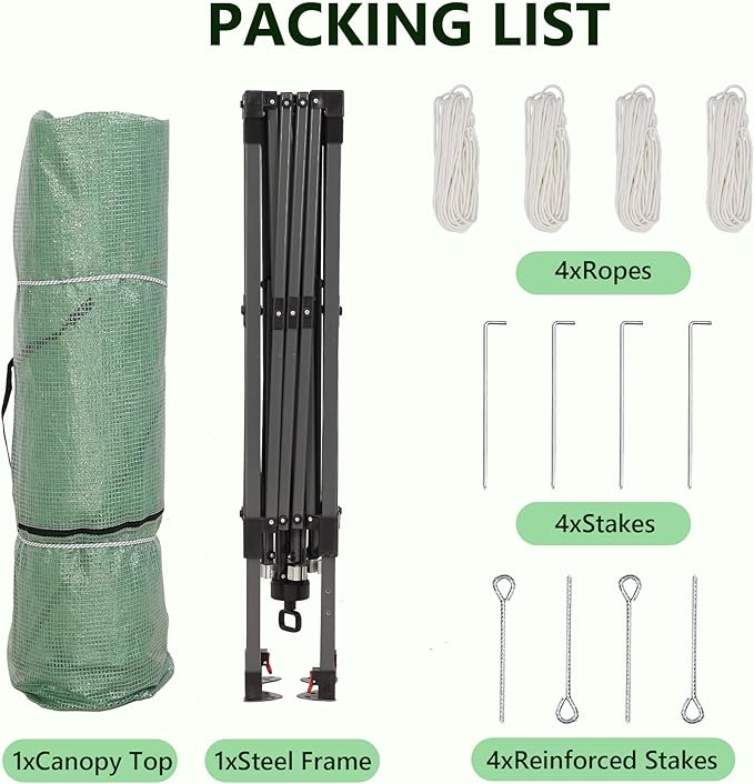 GDY 10X10FT Instant Pop-up Greenhouse, Walk-in Plant Gardening Green House with PE Cover/Roll-Up Zipper Doors/Side Windows for Indoor, Backyard and Outside, Green/Clear.
