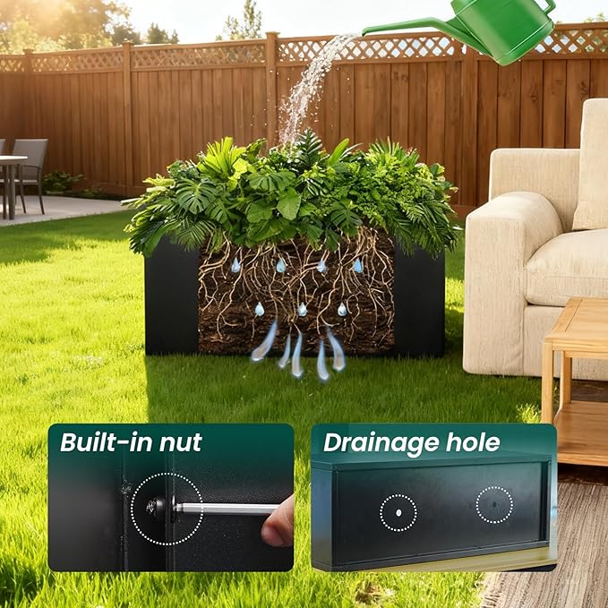 GZGNEEVL Galvanized Steel Metal Rectangular Planter Black Indoor Planter Box Steel Large Outdoor Planters 31.5" L x 16" W x 16" H Commercial Residential for Patio, Yard, Garden