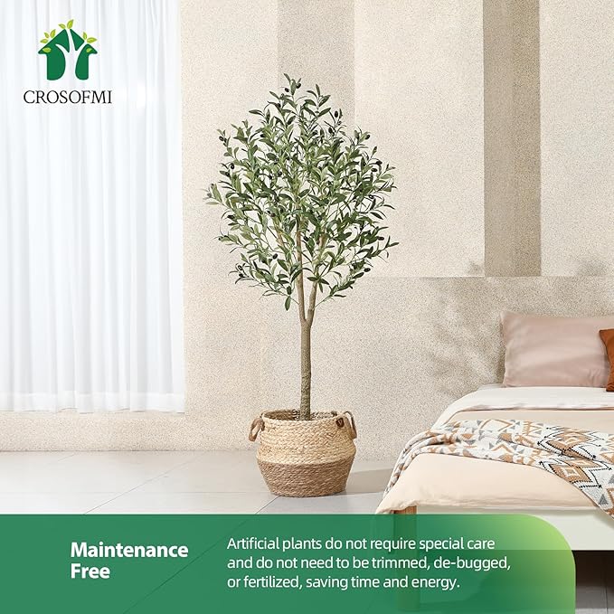 CROSOFMI Artificial Olive Tree Plant 5Ft Fake Topiary Silk Tree, Perfect Faux Plants in Pot for Indoor Outdoor House Home Office Garden Modern Decoration Housewarming Gift,1Pcs