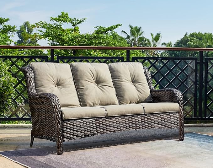 HUMMUH Outdoor Furniture 5 Pieces Patio Furniture Set Wicker Outdoor Sectional Sofa with 2 Patio Chairs,Ottomans