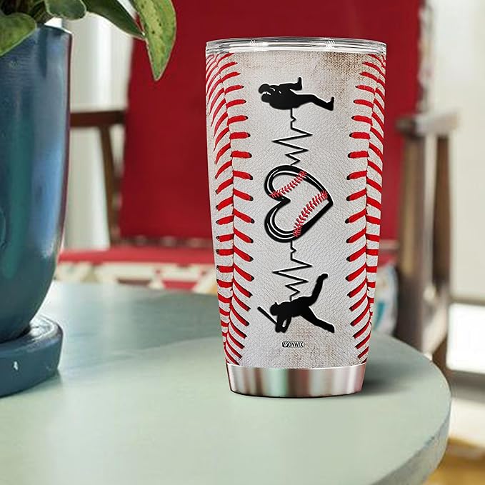 WONWIX Personalized Baseball Tumbler Gifts 20oz Travel Cup Coffee Mug Stainless Steel Insulated with Lid Gift for Men Women Sports Lovers Baseball Fan Players Coach