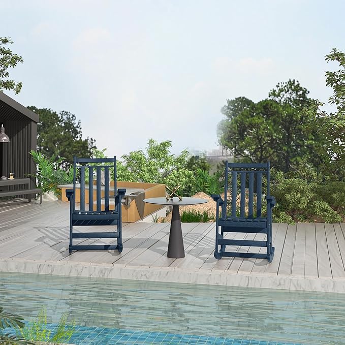 Oversized Outdoor Rocking Chair,All Weather Rocker Chair with More Comfortable Seat Panel for Porch Patio Outside(Navy Blue)