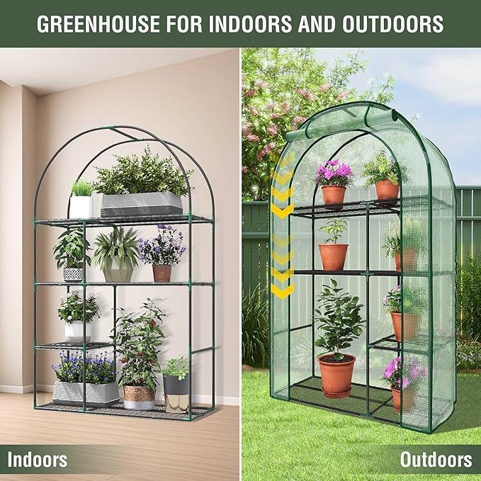 Mini Greenhouse for Outdoors, Portable Small Greenhouse 4-Tiers for Indoor, 38"x17"x62" Green House with PE Cover
