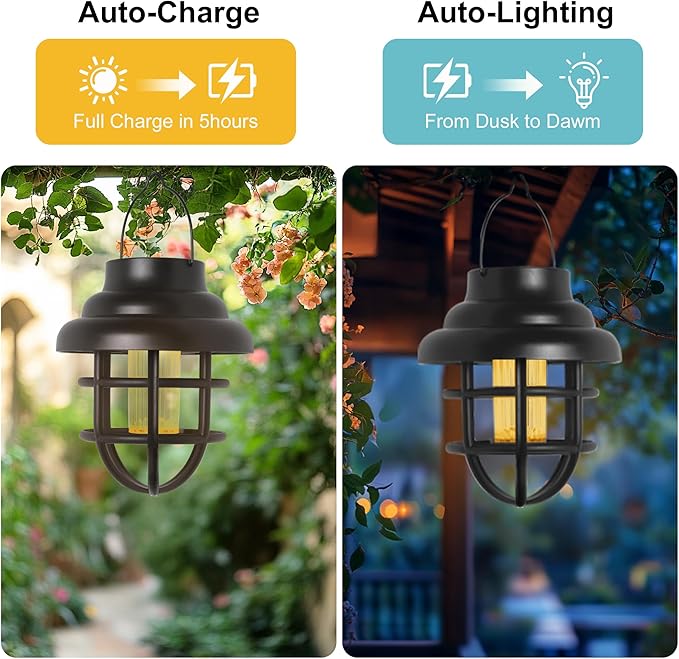 Solar Lights Outdoor Waterproof Hanging Solar Lantern Garden Decor, Hanging Outdoor Lanterns Led Lights for Outside Porch Patio Yard Balcony Pathway