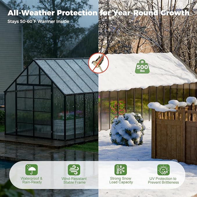 10*36 FT Large Greenhouses for Outdoors Heavy Duty, Aluminum-Framed Polycarbonate Greenhouse with Quick Setup Structure and 7 Vent, Walk-in Greenhouse kit for Garden & Backyard