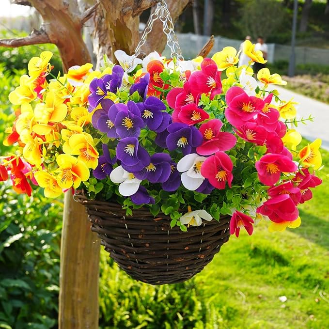 20 Pcs Artificial Flowers for Outdoor,UV-Resistant Realistic Looking Artificial Pansies, Fake Flowers for Decoration Indoor and Outdoor, Window Box, Porch, Patio, Garden,Home Decor - Year-Round Beauty