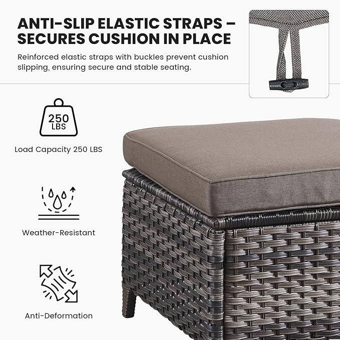 Belord Outdoor Wicker Furniture 5 Pieces Patio Furniture Set Patio Chairs with Ottomans and Side Table Conversation Set for Porch Garden Deck Balcony Poolside