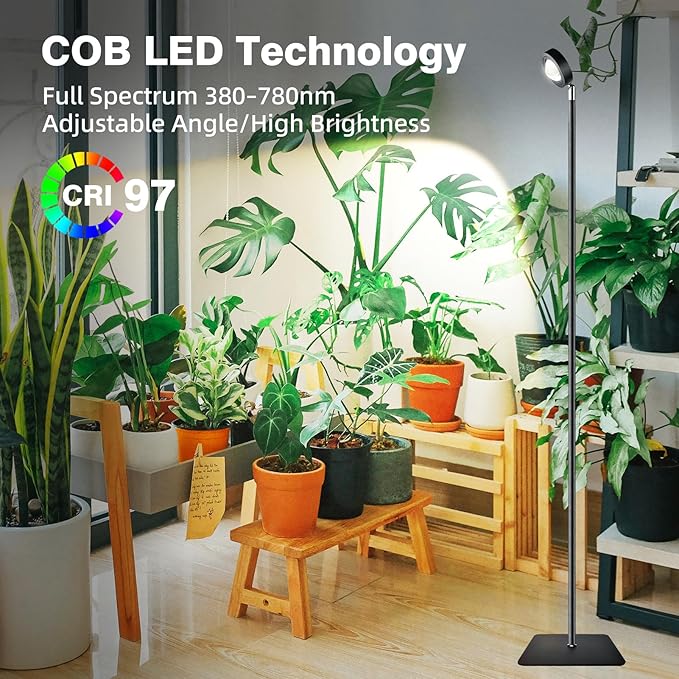 20W Full Spectrum Grow Light, 3000LM High PPFD&CRI COB LED Floor Lamp with 6/8/12H Timer, Adjustable Height (28"-83") & Angle, Grow Lights for Indoor Plants, Succulents & Flowers (4000K Warm White)