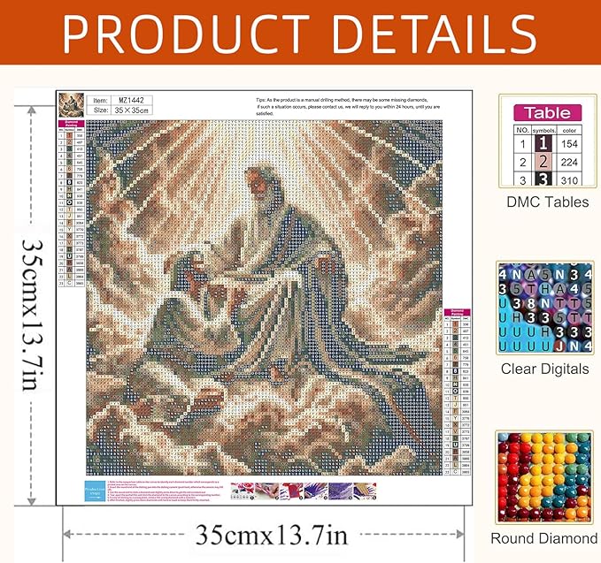 Axquilon Jesus Diamond Art Kits for Adults, 5D Religious Diamond Painting Kits for Adults, DIY Full Round Drill Christian Gem Art for Wall Home Decor Craft 14X14 Inch