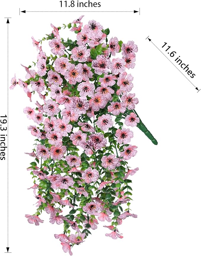 HyeFlora Artificial Flowers for Outdoors Decoration, 2Pcs Pink Fake Hanging Spring Summer Decor, Lifelike Plants, UV & Fading Resistant Flower for Porch Patio Balcony Planter Yard Home Garden