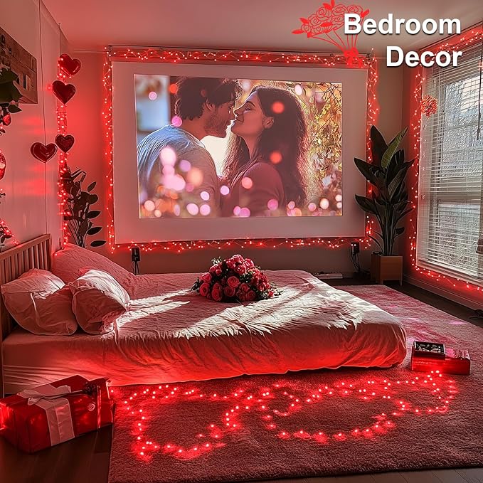 JMEXSUSS 2 Pack Red Fairy Lights Battery Operated, Total 200 LED 66ft Red String Lights Battery Powered with Remote, 8 Modes Christmas Lights for Tree Indoor Outdoor Wreath Bedroom Halloween Decor