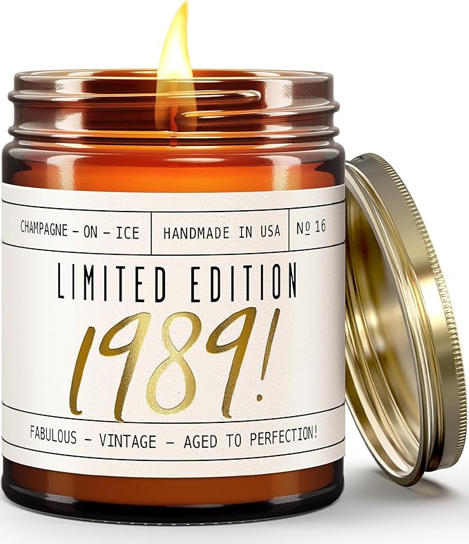 37th Birthday Gifts for Women - 'Limited Edition 1989' Soy Candle, w/Champagne on Ice I 37 Birthday Gift for Her Ideas I 9oz Reusable Jar, 50Hr Burn, Made in USA