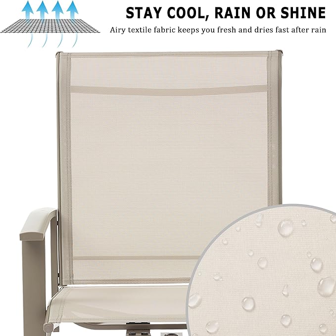 Outdoor Swivel Dining Chair Set of 4, All Weather Patio Dining Chair with Textilene High Back and Metal Frame for Backyard, Lawn Garde and Deck, Beige Ivory