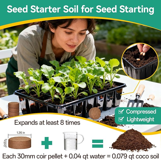 ZeeDix 100 Pcs (30mm) Compressed Coco Coir Fiber Potting Soil Seed Starters - Organic Coco Coir Pellet Fiber Soil for Planting Bonsai, Herbs, Plants, Flowers and Vegetables