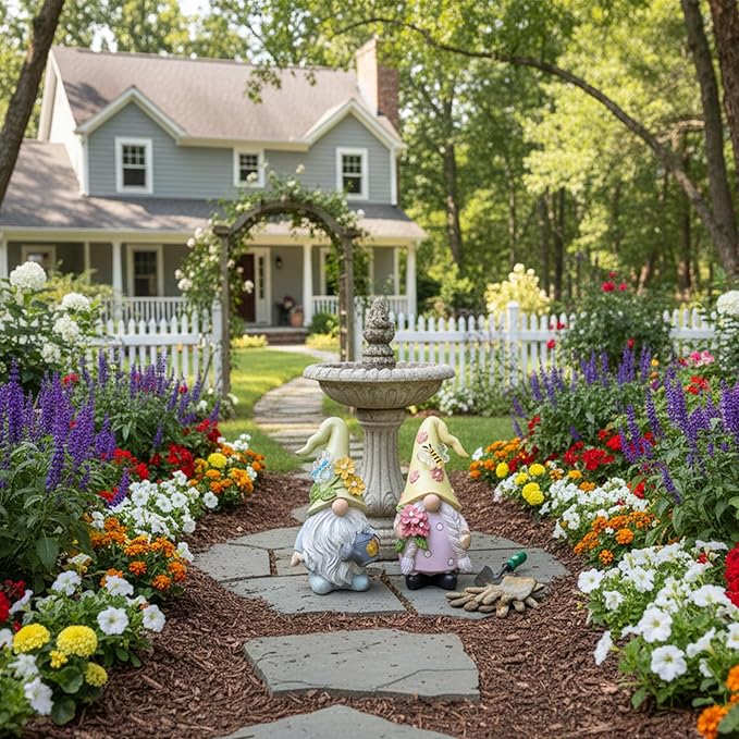 Cute 2 PCS Gnomes Statues Decor, Resin Figurines and Sculpture Décor, for Indoor Outdoor Yard Lawn Garden Home Patio Farmhouse Kitchen Table Decoration(Watering Can and Flower)