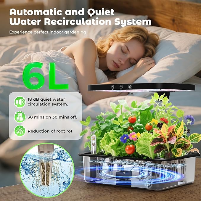 Stainless Steel Hydroponics Growing System kit Indoor Garden: 15 Pods Herb Garden with 24W Full Spectrum Grow Light, Hydroponic Gardening System with Silent Pump, Planting Height Up to 19.7" (Sliver)