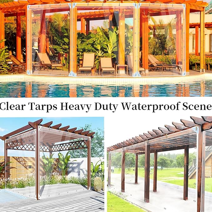 6'x8.2' Clear Tarps Heavy Duty Waterproof 14mil Thicken Transparent Waterproof Tarpaulin - Clear Vinyl Tarp with Grommets for Covering Garden Plant Camping Supplies