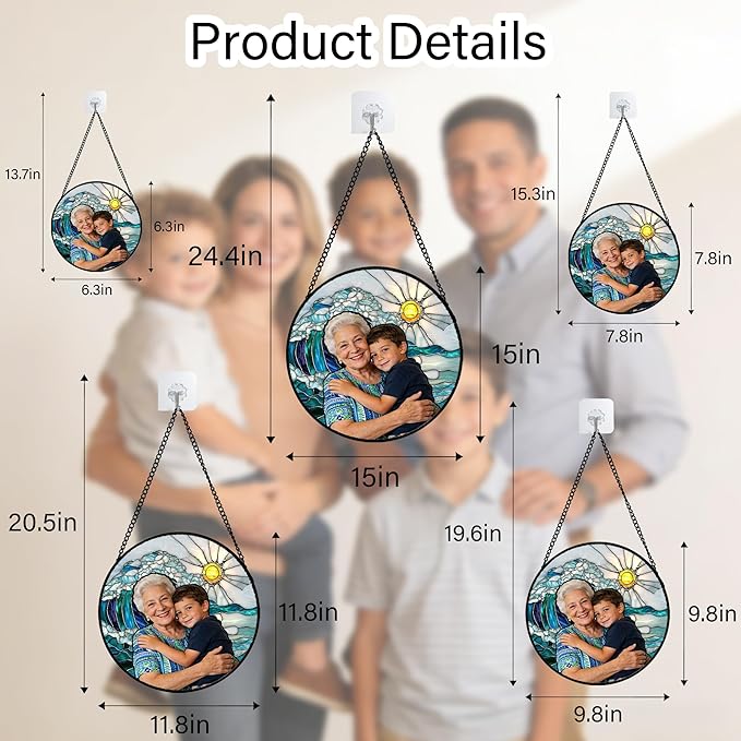 Personalized Custom Photo Grandma Faux Stained Glass Window Hanging - Nana Gifts Customized Memorial Ornaments Suncatchers Christmas Birthday Mother's Day for Lovers Women Men Dad Mom
