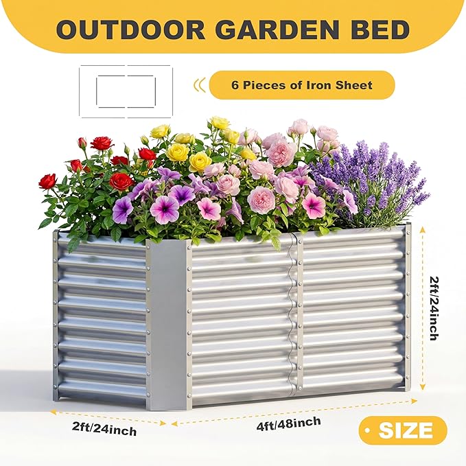 AHEONLAR 3 Pack 4×2×2ft Galvanized Raised Garden Beds, Rectangle Durable Planter Boxes Outdoor for Vegetables, Fruits, Flowers and Plants, Quick Assembly, Silver