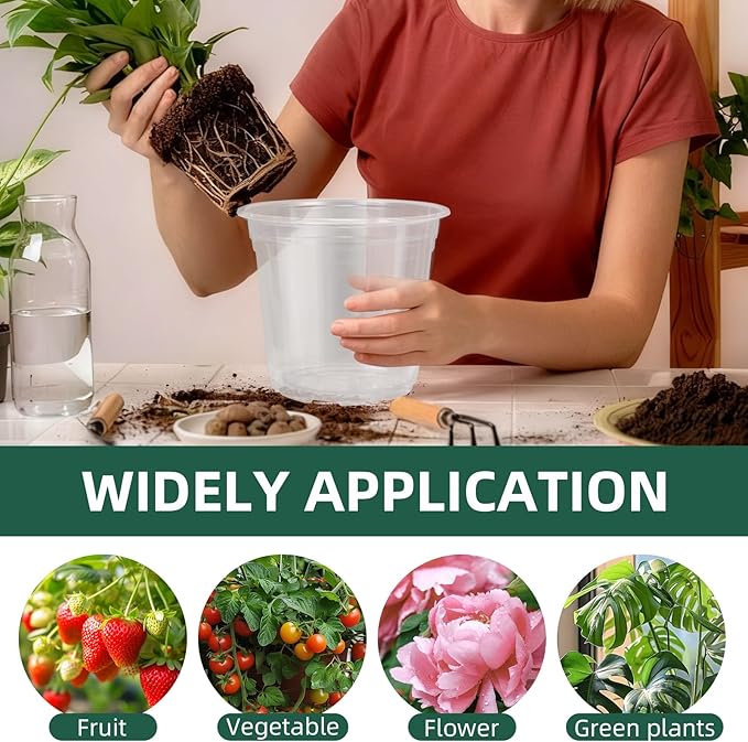 40 Pack10 & 8 Inch Large Clear Nursery Pots with Drainage,Plastic Ideal Seedling Pots and Plant Pots for Plants,Vegetables,Orchids,Aloe,Indoor Outdoor Use