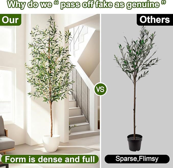 Large Artificial Olive Tree Tall Fake Olives Trees Indoor Outdoor Realistic Floor Plant Faux Plastic Plants for House Home Living Room Bedroom Office Front Porch Modern Farmhouse Silk Tree Decor