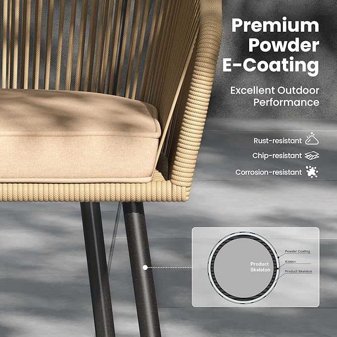 PHI VILLA 9 Piece Outdoor Dining Set for 8, 60" Square Metal Wrought Iron Table with Umbrella Hole & Brown Wicker Chairs with Cushions, Modern Outside Furniture for Patio, Deck, Backyard, Porch