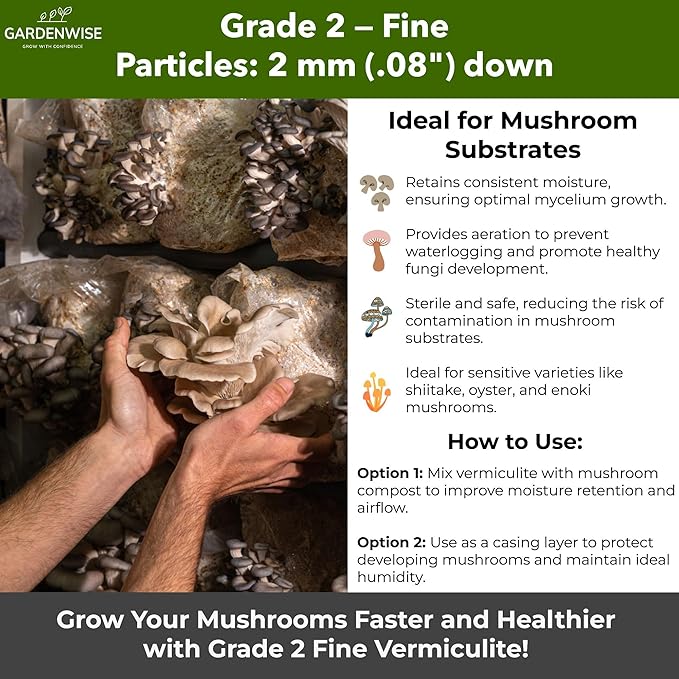 Organic Fine Vermiculite for Indoor Gardening Plants and Mushrooms – Enhances Soil Aeration, Seed Germination, Rooting Cuttings – Small Packages and Bulk (Vermiculite Grade 2 – Fine, 5 qt)