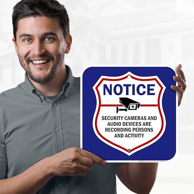 Notice Security Cameras And Audio Devices Are Recording Persons And Activity Sign, 12x12 Inches, Rust Free .040 Aluminum, Fade Resistant, Made in USA by My Sign Center