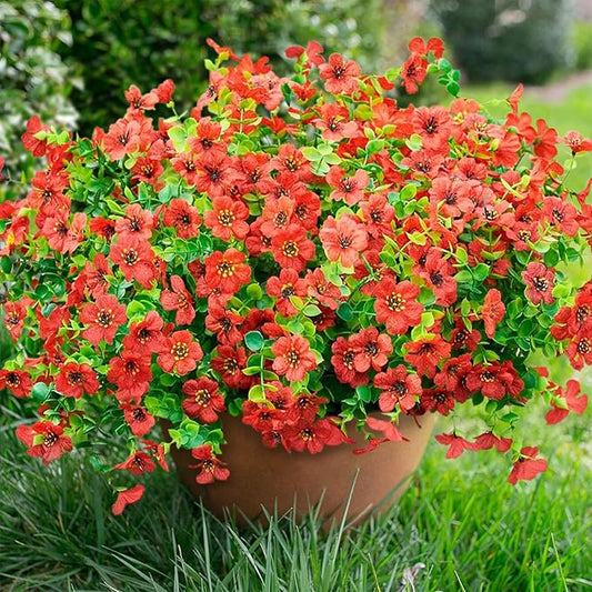 Artificial Fake Mums Plants Flowers for Outdoor Outside Fall Autumn, 12 Bundles Faux Silk Red Daisy UV Sun Resistant Look Real for Porch Patio Home Window Box Yard Planter