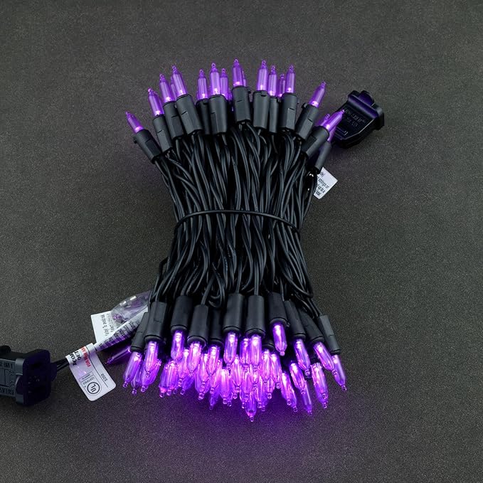 YULETIME Purple LED Christmas Lights with Black Wire, 33 ft 100 Count UL Certified Commercial Grade Halloween String Light Set (Purple - Black Wire)