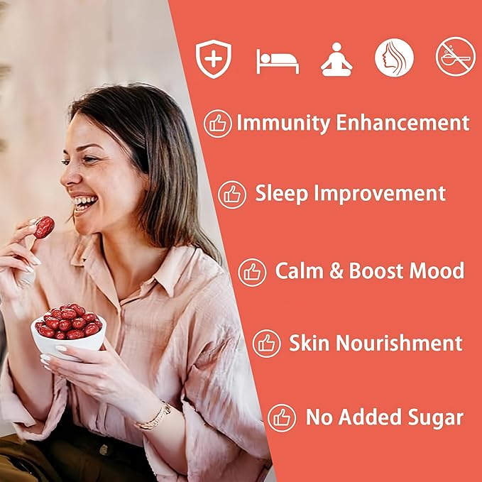 Jujube Red Dates,17.6oz/500g, 红枣 대추 Dried Fruit- No Sugar Added, Asian Snacks, Not Too Dry, Soft & Chewy, Brew Tea, Soup, Adorn and Sweeten Cakes, Warm red dates Aroma, Improve Sleep and Digestion