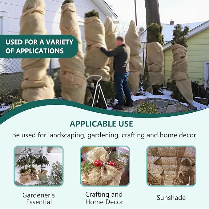 Nature Burlap Fabric Roll, Burlap Tree Wraps Trunk Protector, Winter Frost Plant Blankets Cloth, Landscape Weed Barrier Fabric, Erosion Control Blankets, DIY Garden Raised Bed Liners (40 Inch x 33 Ft)