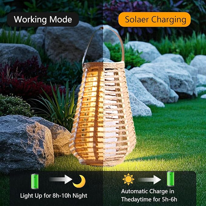 Solar Lanterns Outdoor Waterproof, Imitation Candle Lantern in Bohemian Style for Garden, Backyard, Patio Decor, Birthday Gifts for Women Mom Grandma, Hanging Garden Lights for Outside (2 Pack)