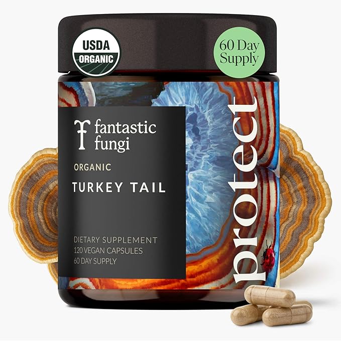 Fantastic Fungi Turkey Tail Mushroom Capsules - Organic Mushroom Extract for Gut Health & Immune Support, Functional Adaptogenic Turkey Tail Extract Supplement, Vegan Pills, 120 Caps (2-Month Supply)