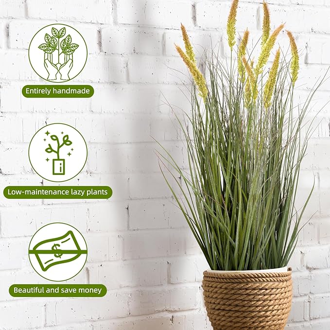 Ttranewsoo Green Onions Fake Plants,Artificial Plants Indoor, Fake Grass Decor Green Plant Fake Outdoor Flowers Fake Succulents,Artificial Tall Grass Plants with Pots House Decorative(36“ 2 Pack)